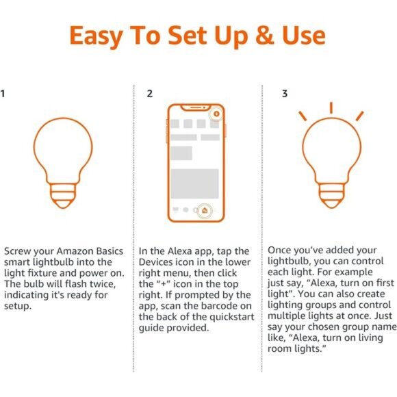 Amazon Basics Smart A19 LED Light Bulb, Color Changing, 9W (60W Equivalent), - Picture 5 of 7